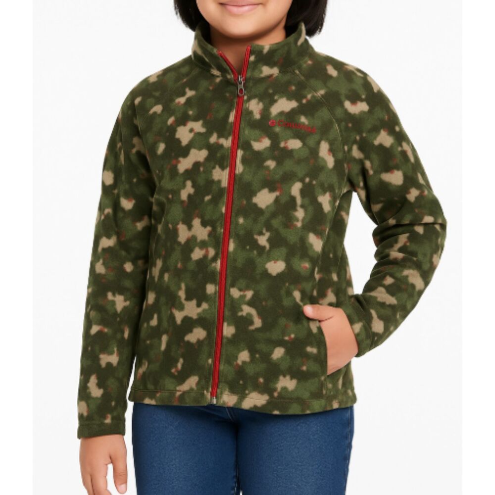 Columbia Girls Fleece Jacket Size Large Green Camo Print Zip Up